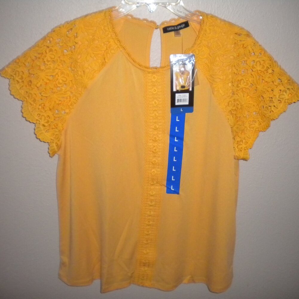 Cable & Gauge Women's Size Large Golden Apricot Stretch Top Blouse NWT - Picture 2 of 5